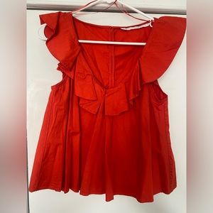 Zara Orange ruffle shirt with low neck line